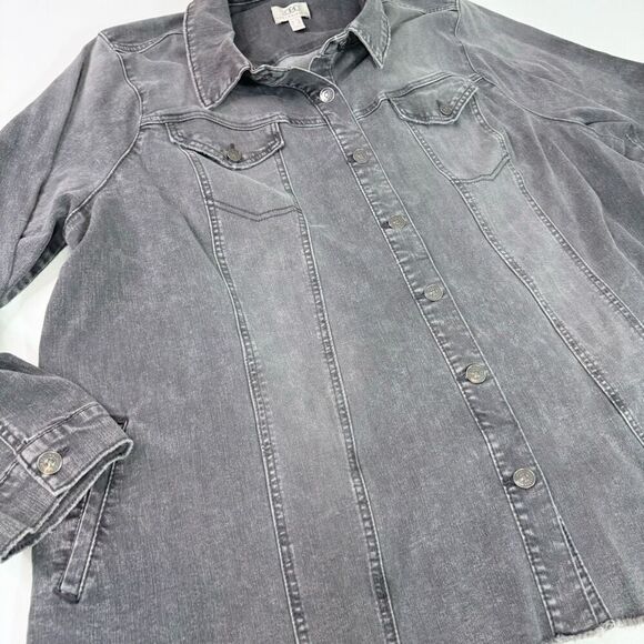 LOGO by Lori Goldstein Jacket Womens 30W Black Long-Sleeve Collar Denim Y2K - Picture 2 of 8